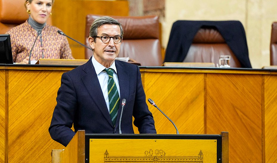 El consejero de Industria, Energía y Minas, Jorge Paradela, en el Pleno del Parlamento andaluz.